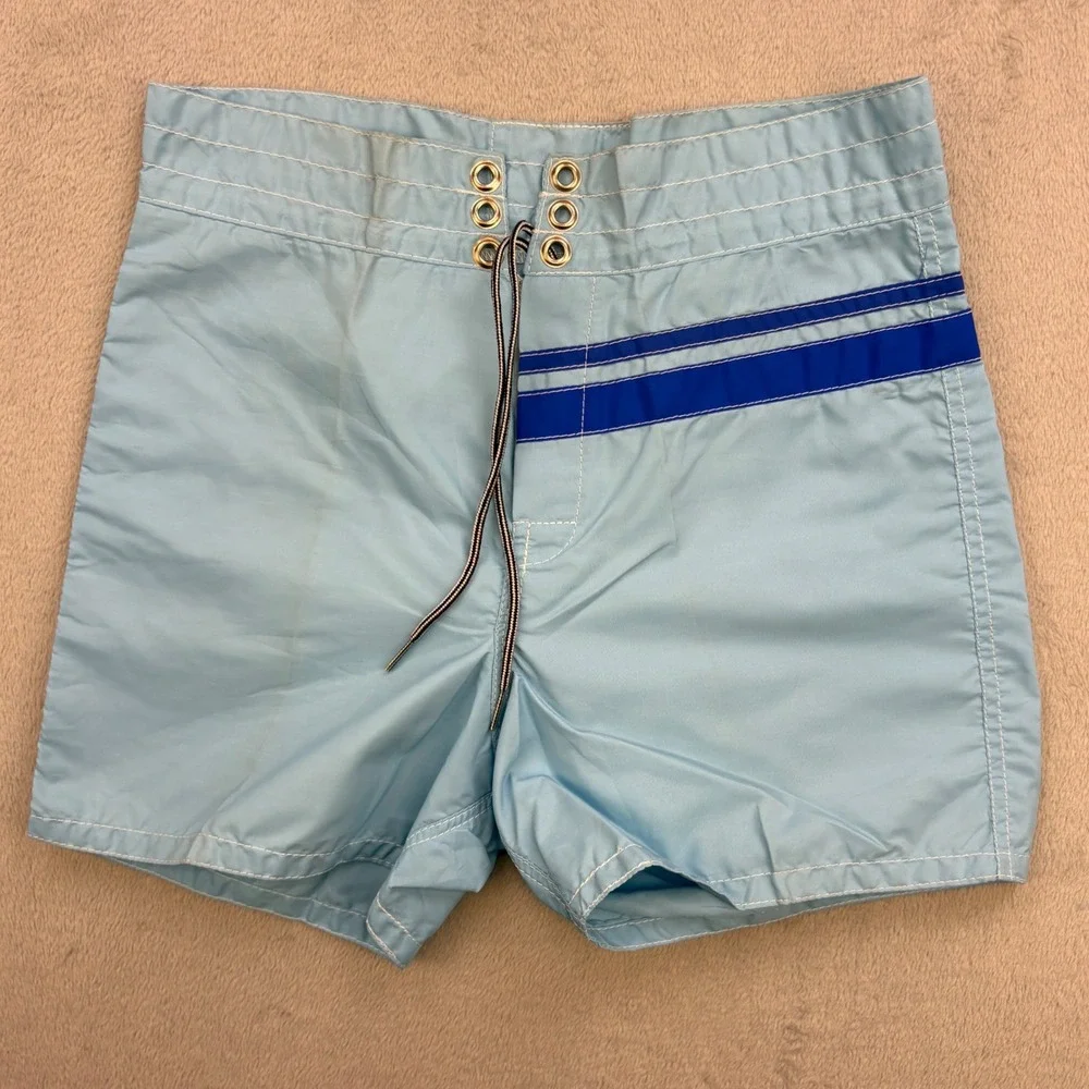 Birdwell Beach Britches Board Shorts Mens 28 Blue Striped Nylon Vintage Surf 70s
